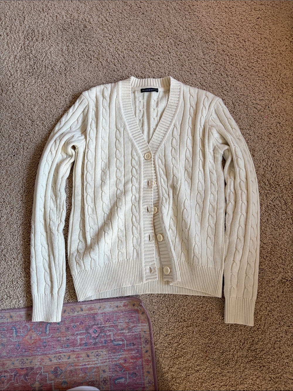 Brandy Melville Cream Cable Knit Button-Front Cardigan